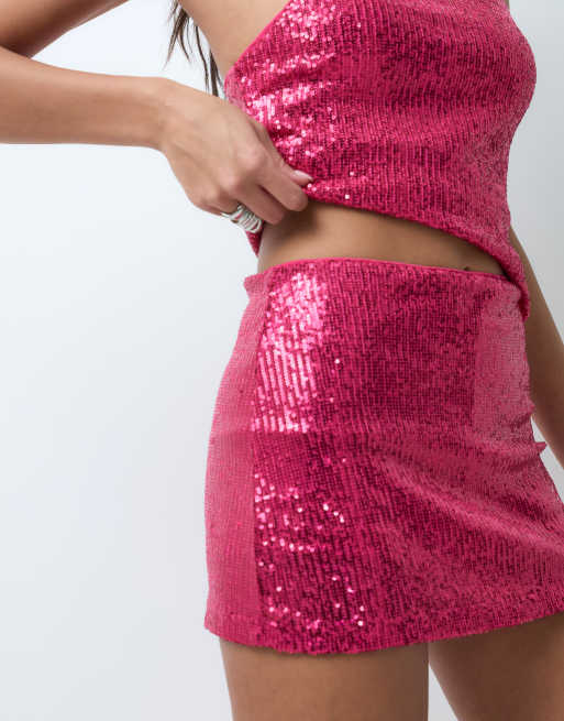 ASOS DESIGN all-over paillet mikro miniskort i pink, 5 af 5