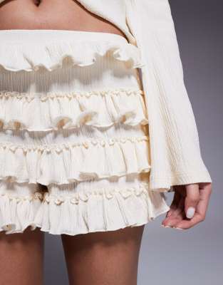Asos Design All Over Ruffle Shorts In White