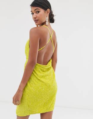 neon yellow sequin dress