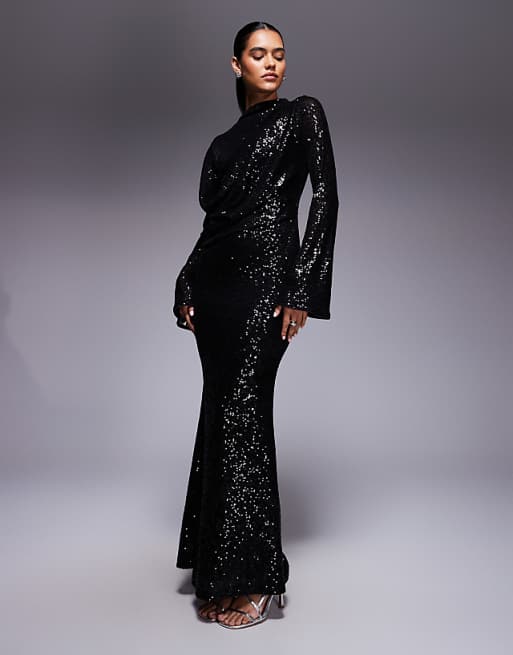 long black sparkly dress Alie Street Cruise Cowl Neck Maxi (Glitter Black) This dazzling long prom dress features allover glitter Maxi Dress Black Long Dress