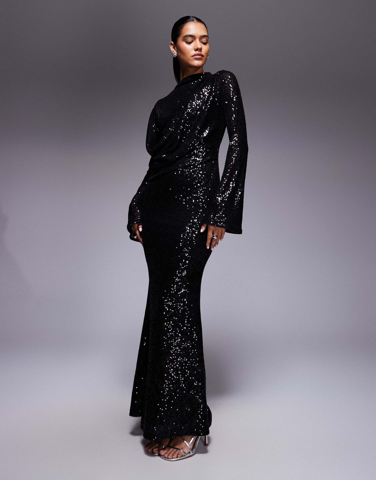 Макси-платье ASOS DESIGN с длинным рукавом и запахом спереди, украшенное блестками, черного цвета