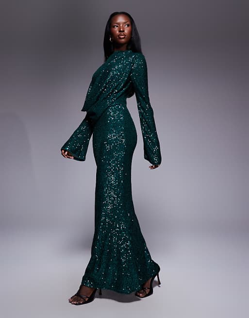 green long sleeve party dress Light Green Long Sleeves Gradient Tulle Party Dress, Green Floor Length Prom Dress main image 0