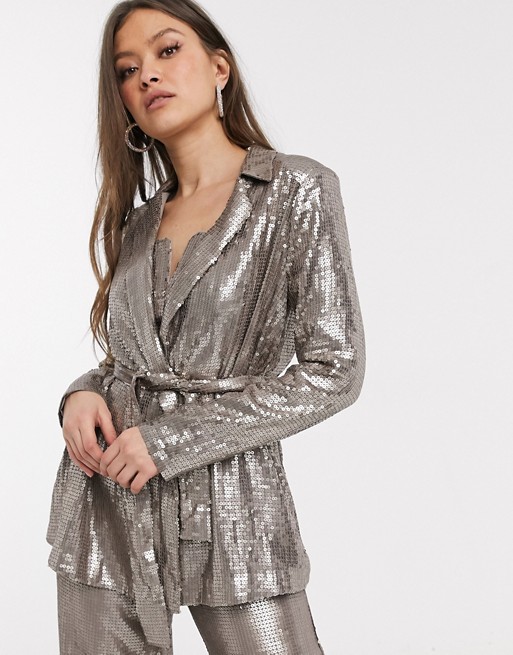 ASOS DESIGN all over sequin tailored soft jacket co-ord