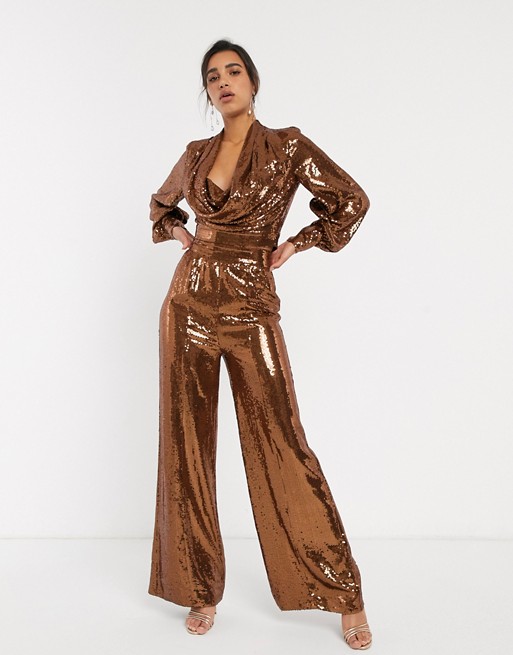 ASOS DESIGN all over sequin wide leg trouser with splits co-ord