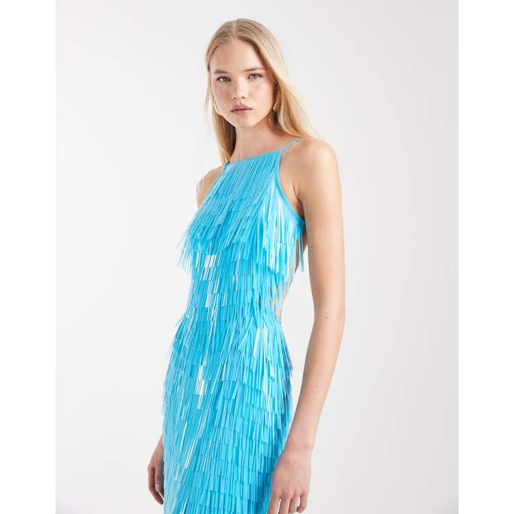 asos.sequin dress ASOS ARCHIVE all-over sequin embellished long sleeve dropped waist maxi  dress in silver
