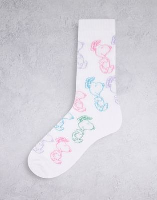ASOS DESIGN all over Snoopy print sport socks in white (200806766)