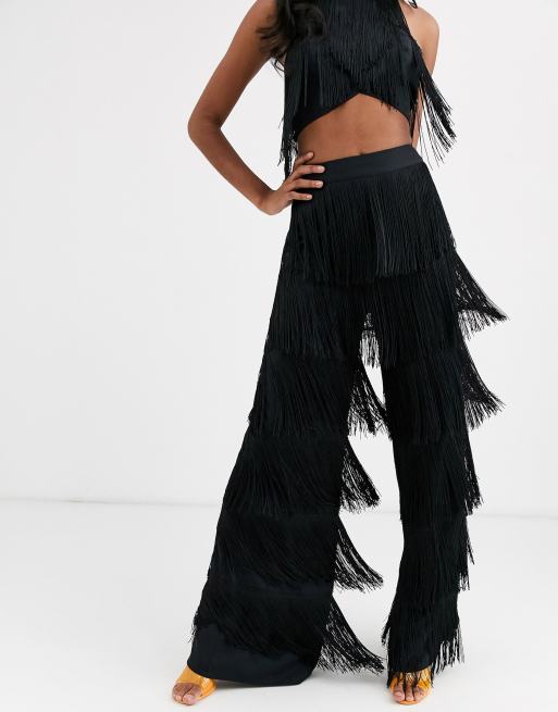 ASOS DESIGN all over tiered fringe wide leg pants two-piece