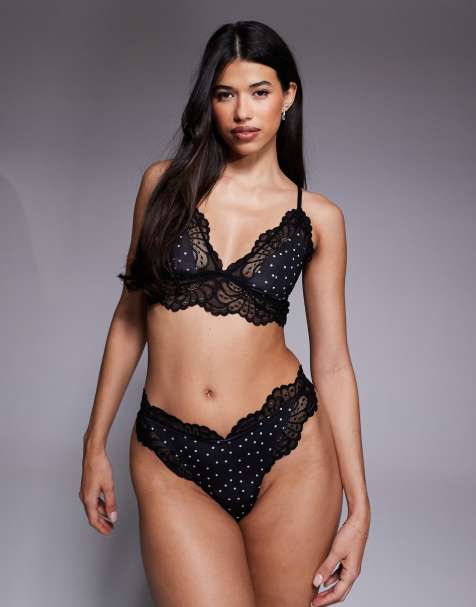 ASOS DESIGN Allegra polka dot and lace lingerie set in black & white - view 1