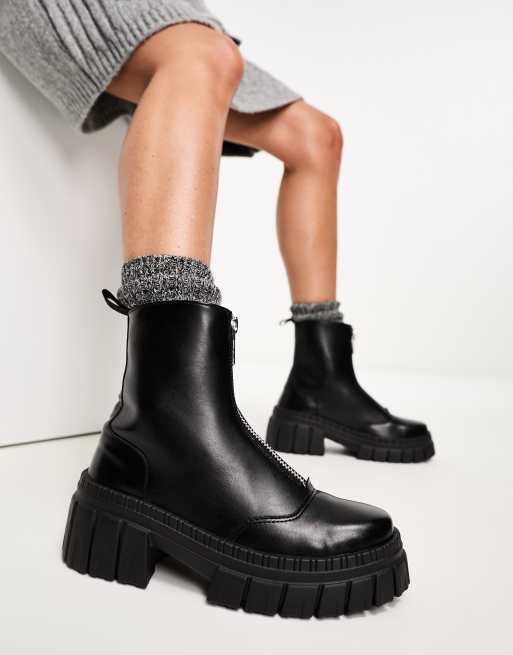 Black boots with hot sale zip up front