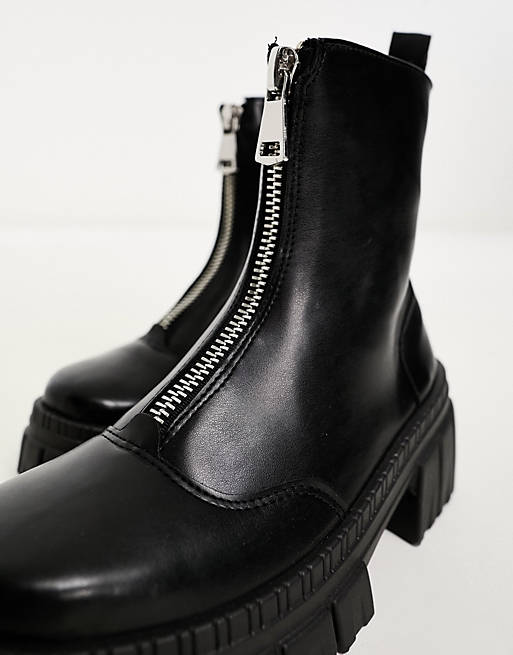 ASOS DESIGN Alliance chunky zip-front boots in black