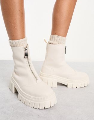 Asos Design Alliance Chunky Zip Front Boots In Off-white