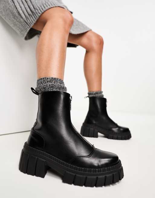 ASOS DESIGN – Alliance – Czarne botki z zamkiem z przodu na grubej podeszwie