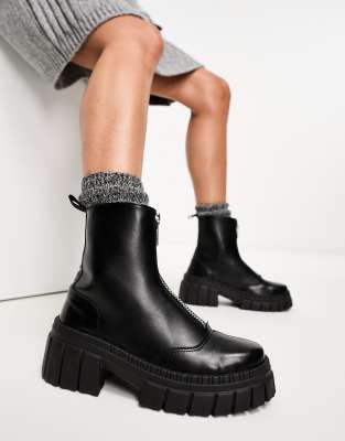 ASOS DESIGN - Alliance - Stiefel in Schwarz mit Reißverschluss vorne und dicker Sohle