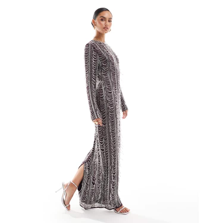 asos design all over embellished maxi dress with flared sleeves Mauve Ruffled Fit And Flare Maxi Dress main image 0