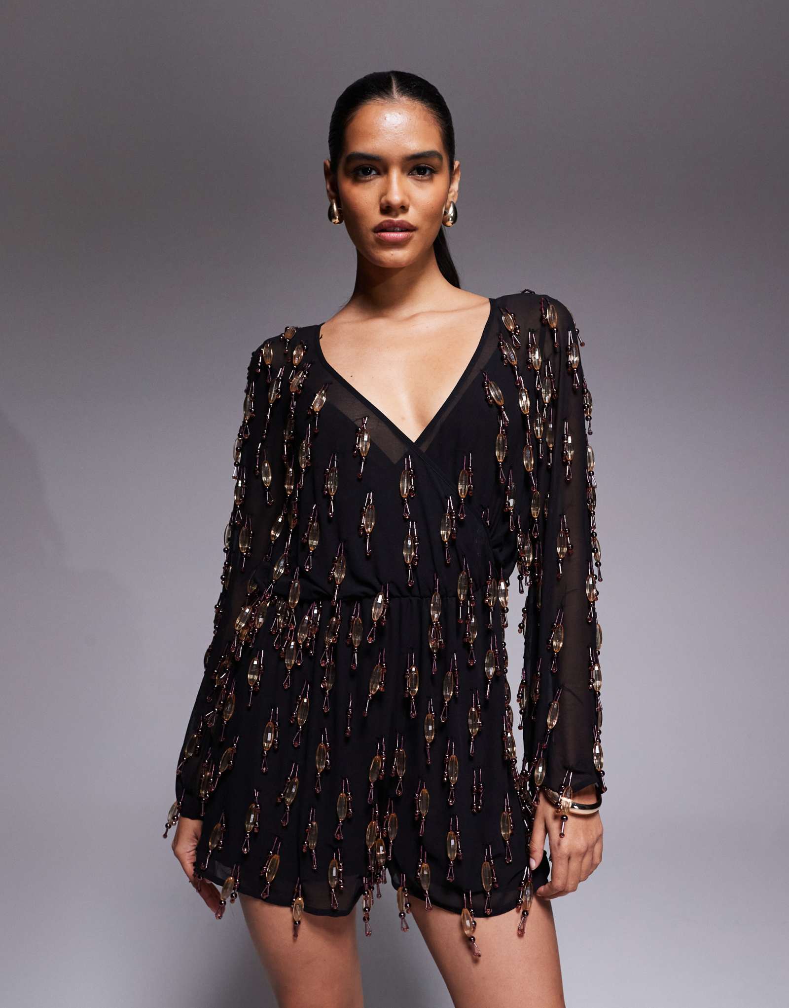 Комбинезон ASOS DESIGN, украшенный по всей длине, с лифом-блузоном черного цвета