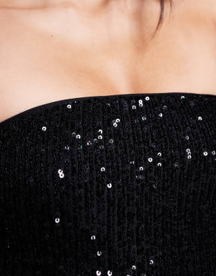 Asos Design Allover Sequin Bandeau Bodysuit In Black
