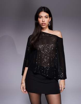 Asos Design Allover Sequin Cape Top In Black