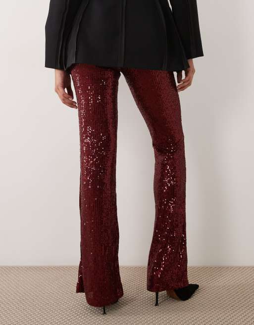 ASOS DESIGN allover sequin flare pants in berry, 2 of 5