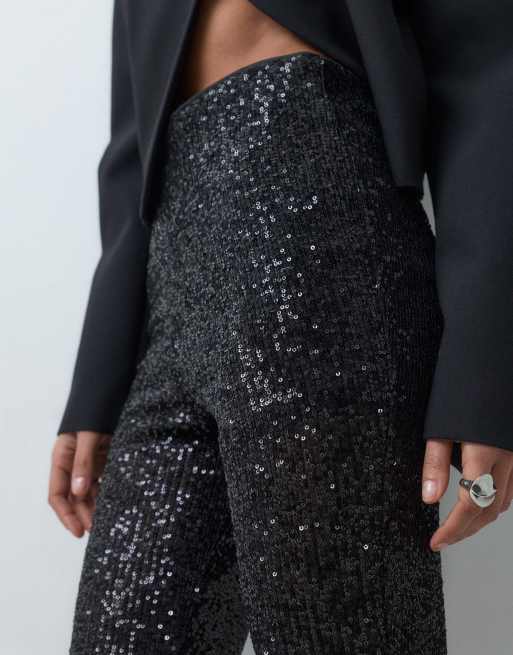 ASOS DESIGN allover sequin flare trousers in black, 3 of 5