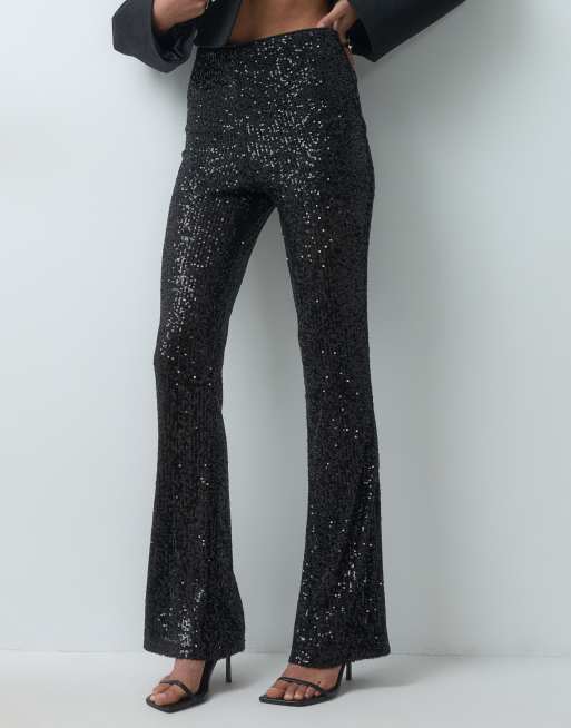 ASOS DESIGN allover sequin flare trousers in black, 5 of 5