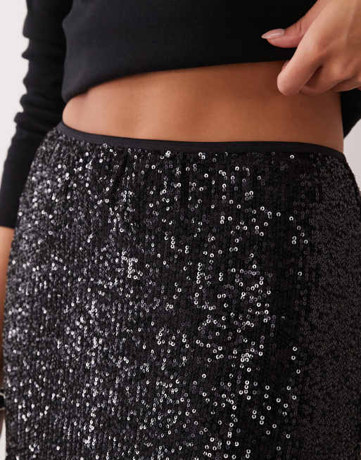 ASOS DESIGN allover sequin maxi skirt in black, 2 of 5