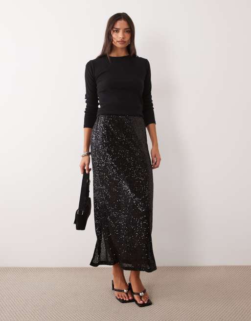 ASOS DESIGN allover sequin maxi skirt in black, 3 of 5