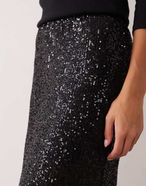 ASOS DESIGN allover sequin maxi skirt in black, 4 of 5