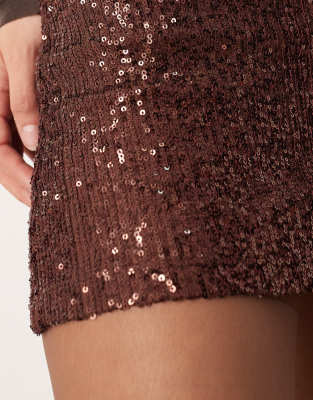 Asos Design Allover Sequin Micro Mini Skort In Burgundy