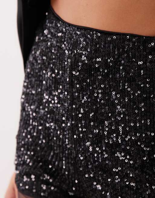 ASOS DESIGN allover sequin micro shorts in black, 4 of 5