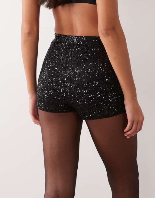 ASOS DESIGN allover sequin micro shorts in black, 5 of 5