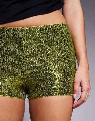 Asos Design Allover Sequin Mini Shorts In Green