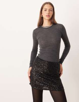 Asos Design Allover Sequin Mini Skirt In Black