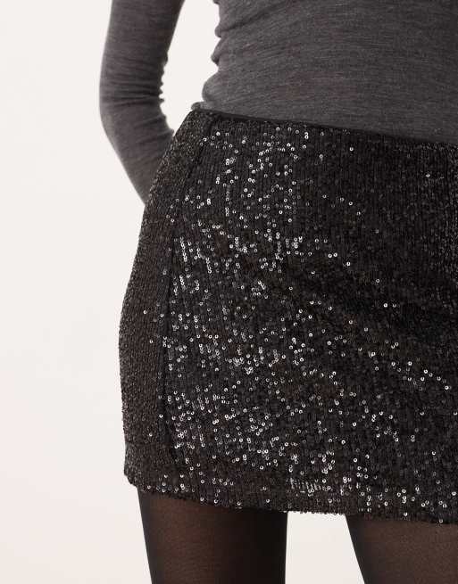 ASOS DESIGN allover sequin mini skirt in black, 3 of 5