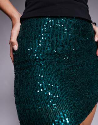Asos Design Allover Sequin Mini Skirt In Green