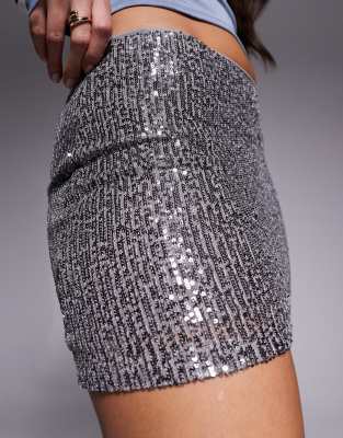 Asos Design Allover Sequin Mini Skirt In Silver