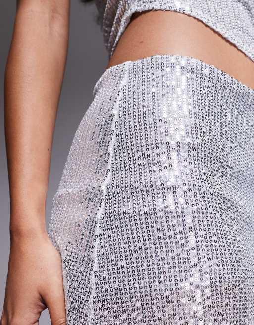 ASOS DESIGN allover sequin mini skort in silver - part of a set