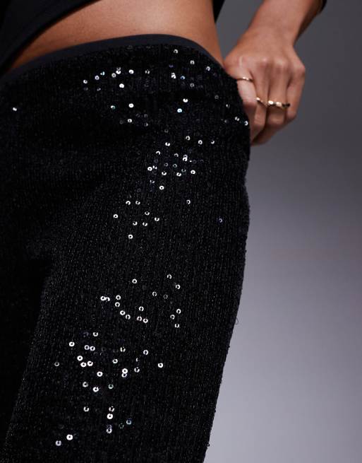 ASOS DESIGN allover sequin wide leg pants in black