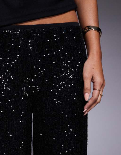 ASOS DESIGN allover sequin wide leg pants in black