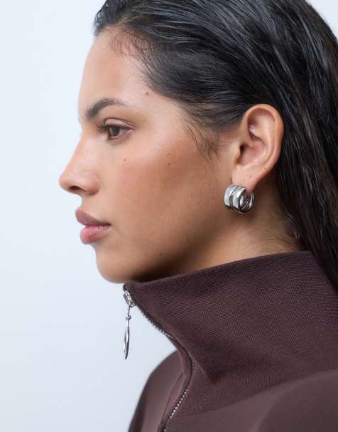 ASOS DESIGN Alltags-Ohrringe mit doppeltem Ring in Silberoptik - view 1