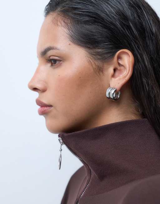 ASOS DESIGN Alltags-Ohrringe mit doppeltem Ring in Silberoptik, 1 von 4