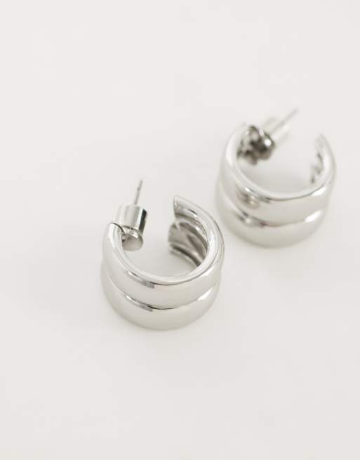 ASOS DESIGN Alltags-Ohrringe mit doppeltem Ring in Silberoptik, 3 von 4