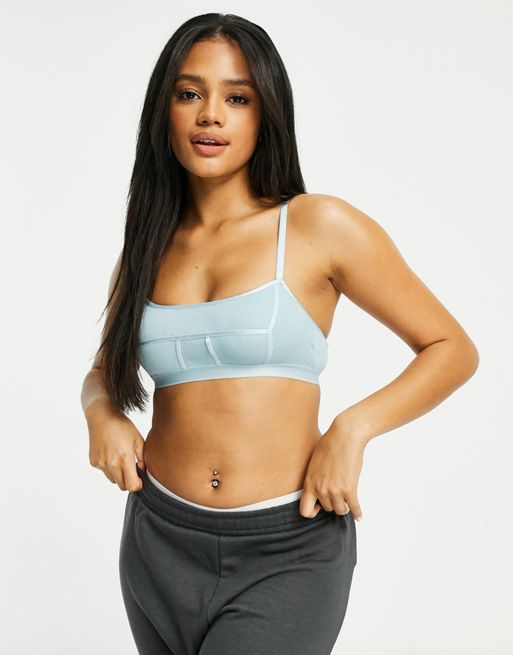 ASOS DESIGN Ally cotton ribbed bralet with seams in dusky blue