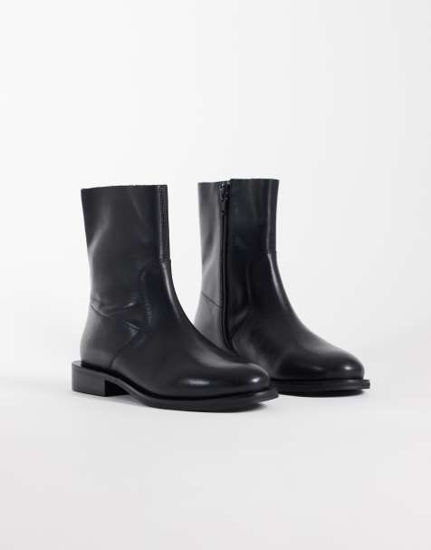 ASOS DESIGN Alma ankelstøvler i ægte læder med flad sål i sort - view 1