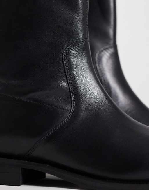ASOS DESIGN Alma leather smart flat ankle boots in black, 3 of 4