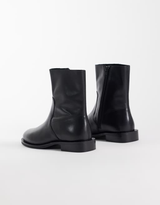 ASOS DESIGN Alma leather smart flat ankle boots in black, 4 of 4