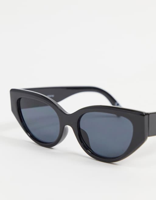 ASOS DESIGN almond cat eye sunglasses with bevel detailing in shiny black - BLACK, 4 of 4