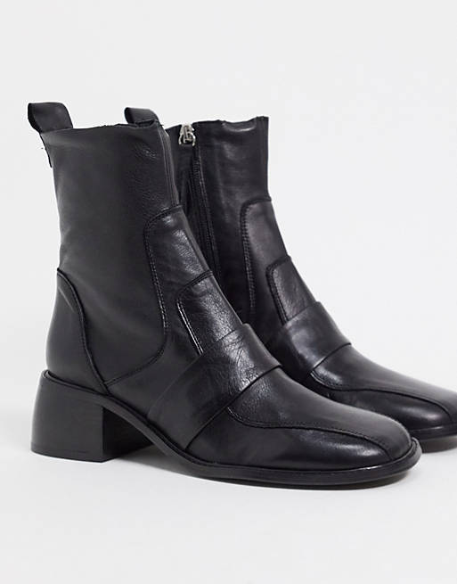 ASOS DESIGN Almond premium leather boots in black | ASOS