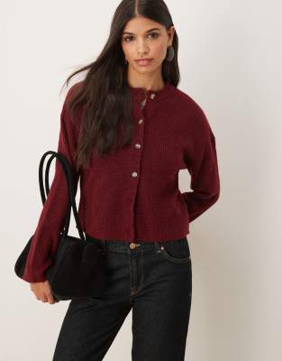 Asos Design Alpaca Waisted Cardigan In Burgundy