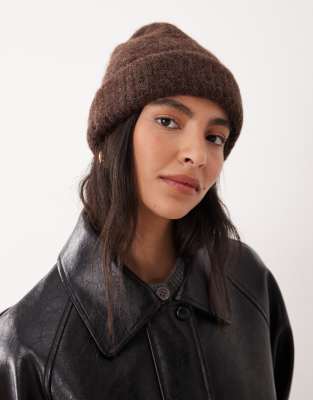 Asos Design Alpaca Wool Blend Beanie In Brown