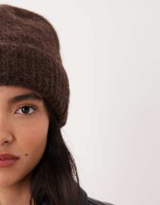 Asos Design Alpaca Wool Blend Beanie In Brown